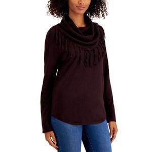 Style‎ & Co Women's Fringe Cowl-Neck Sweater Small, Dark Chocolate NWT (A88)